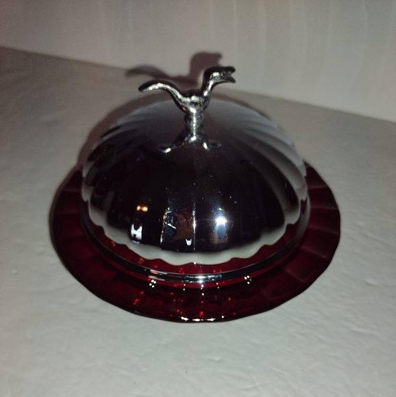 Source Unknown Dining Vintage Ruby Red Butter Dish With Chrome Lid